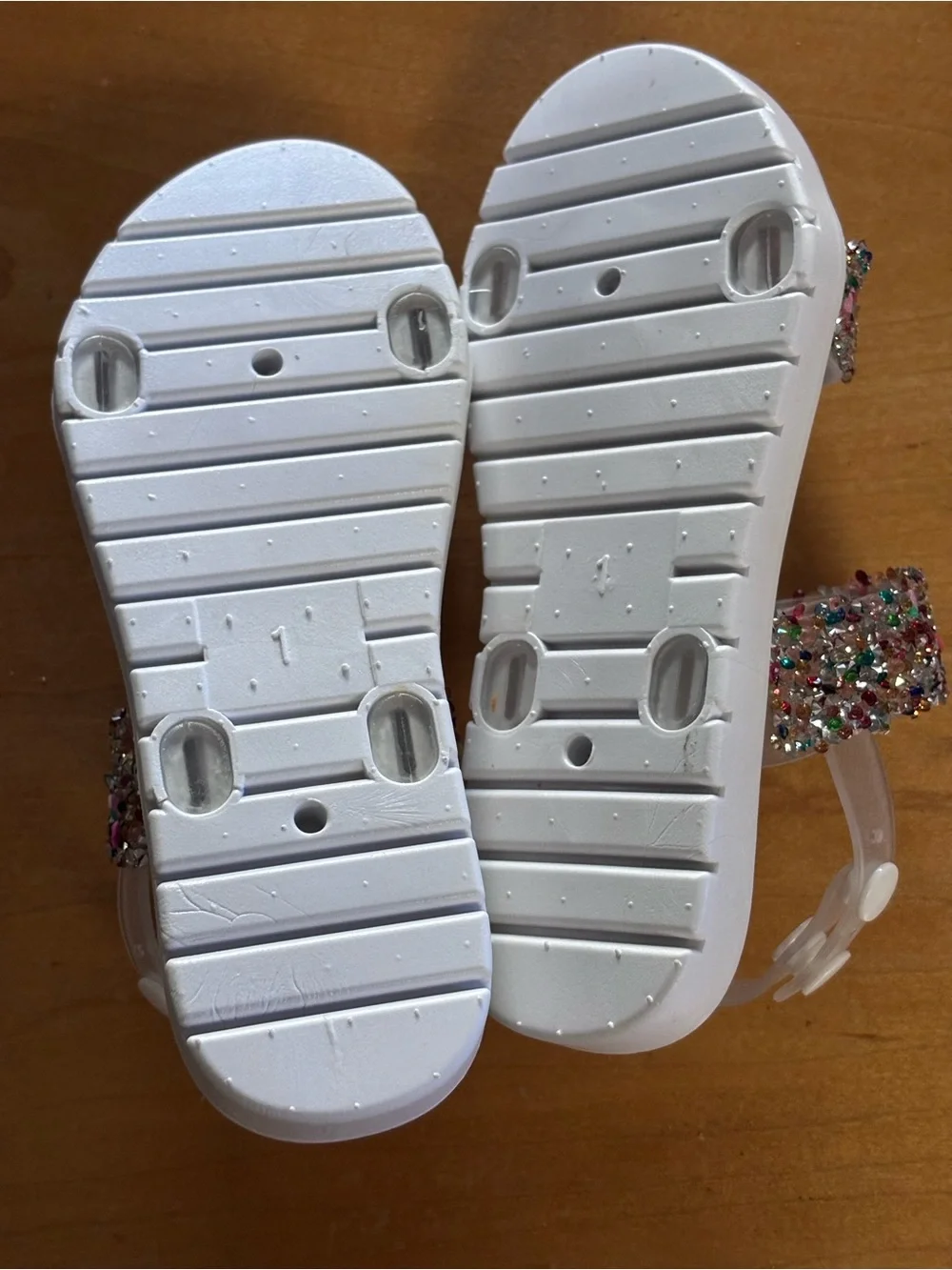 Holographic Jelly Sandals with Multicolor Sequin Straps